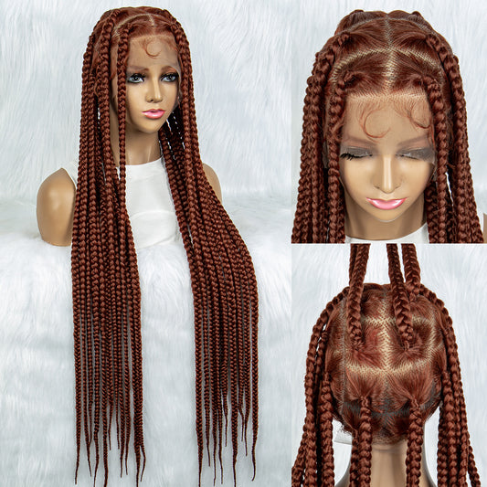 HD Full Lace Ginger Cornrow Braids Full Lace Braided Wigs for Black Women Synthetic Lace Front Wig Square Knotless Box Braids Wig 350 Color