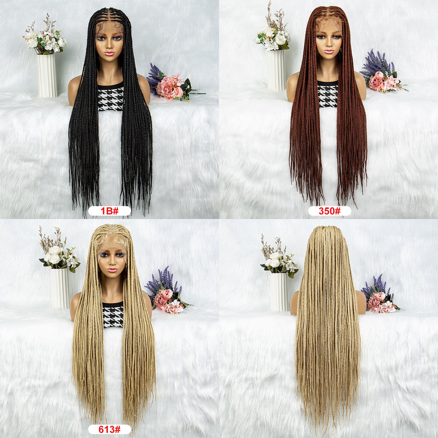 075 Synthetic Full Lace Knotless Box Braided Wigs for Women Lace Frontal Cornrow Braiding Wig with Baby Hair Black Woman's Wig