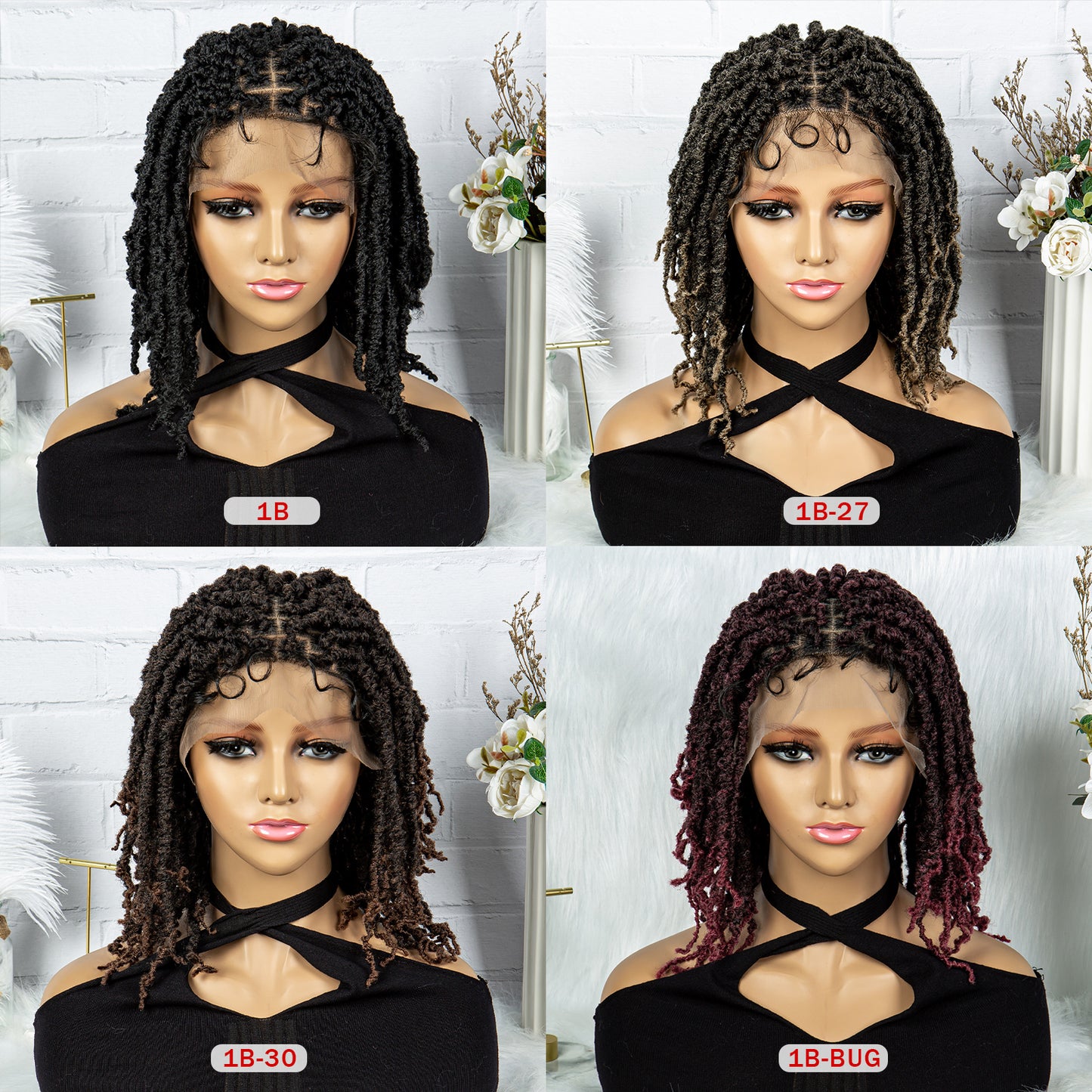 14Inches Short Braided Wig for Women Ombre Black Brown Curly Dreadlock Wig Lace Front Braid Braided Wig Synthetic African Faux Locs Crochet Twist Hair Short Wigs