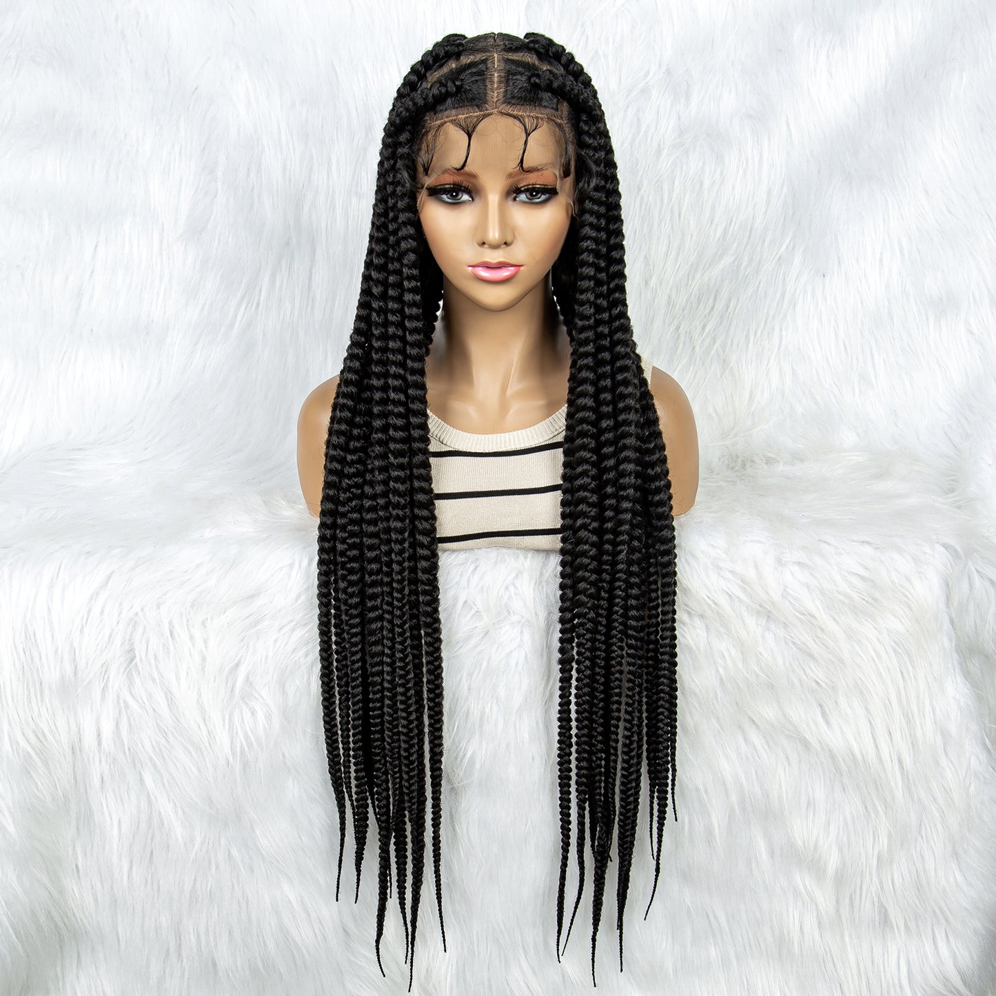 044 Synthetic Full Lace Big Knotless Box Braided Wigs for Women Lace Frontal Cornrow Braiding Wig with Baby Hair