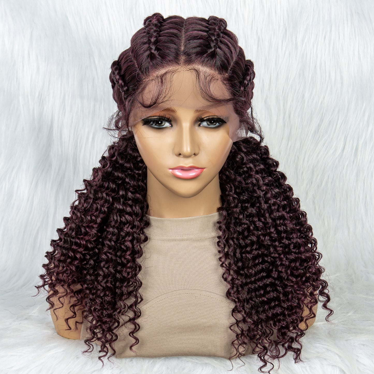 Short Box Braids Lace Frontal Wig with Curly Ends African Synthetic 4 Braid Wig with Baby Hair for Afro France Women Box Braid Wig