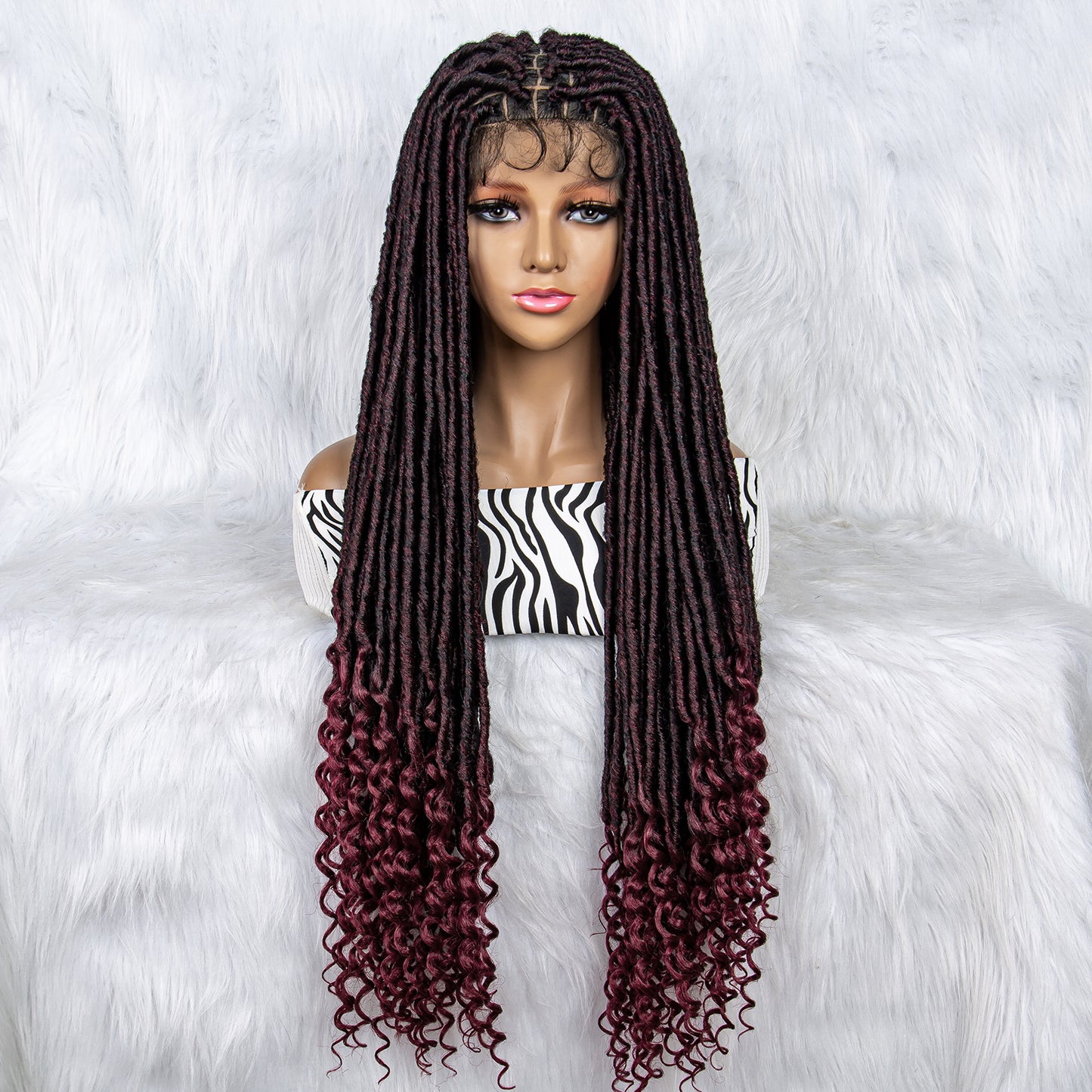 34Inches Curly Ends Wigs Box Braiding Wigs Synthetic Wigs Dreadlocks Braided Wigs Braided Wig for Black Women Daily Use