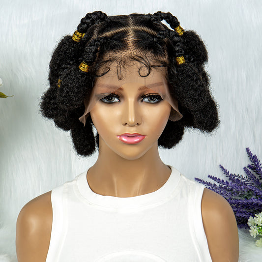 073 New Style Bantu Knot Braided Wigs Synthetic HD Full Lace Wig For Black Women Afrian Braid Braiding Hair Knotless Box Braids Wigs