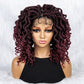 18Inches Synthetic Full Lace Braided Wigs with Baby Hair Ombre Red Brown Knotless Braided Wigs Curly Wavy Wig