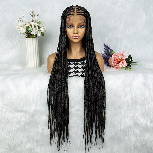 075 Synthetic Full Lace Knotless Box Braided Wigs for Women Lace Frontal Cornrow Braiding Wig with Baby Hair Black Woman's Wig