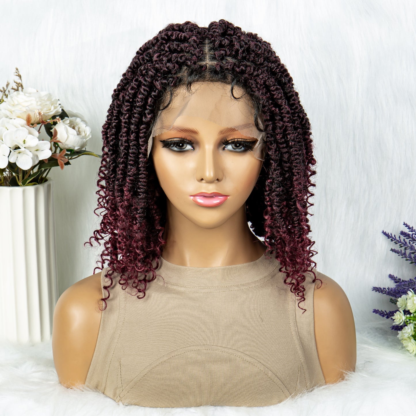 14Inches Synthetic Lace Front Braided Wigs for Black Women Knotless Short Box Wig Braid Braiding Hair Water Wave Wavy Braids Wigs