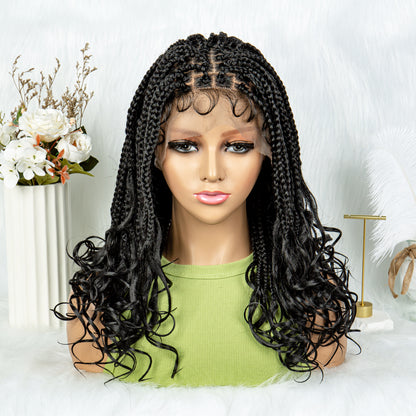 20Inches Medium Length Synthetic Braided Wigs Box Braid Wigs Curly Ends Square Part Box Braided Lace Front Wigs Pre Plucked with Baby Hair for Women