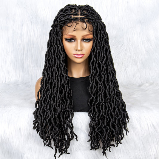 26Inches Lace Front Braided Wigs Synthetic Box Braided Wig Knotless Wig Long Curly Braided Wigs with Baby Hair for African Black Women Daily Use