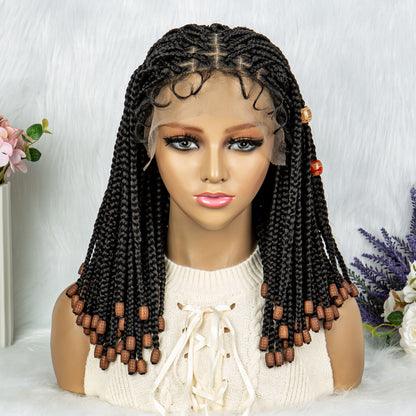 Transparent Synthetic Lace Front Wig Braided Wigs Square Knotless Box Braids Wig with Baby Hair for Black Women 14 Inches