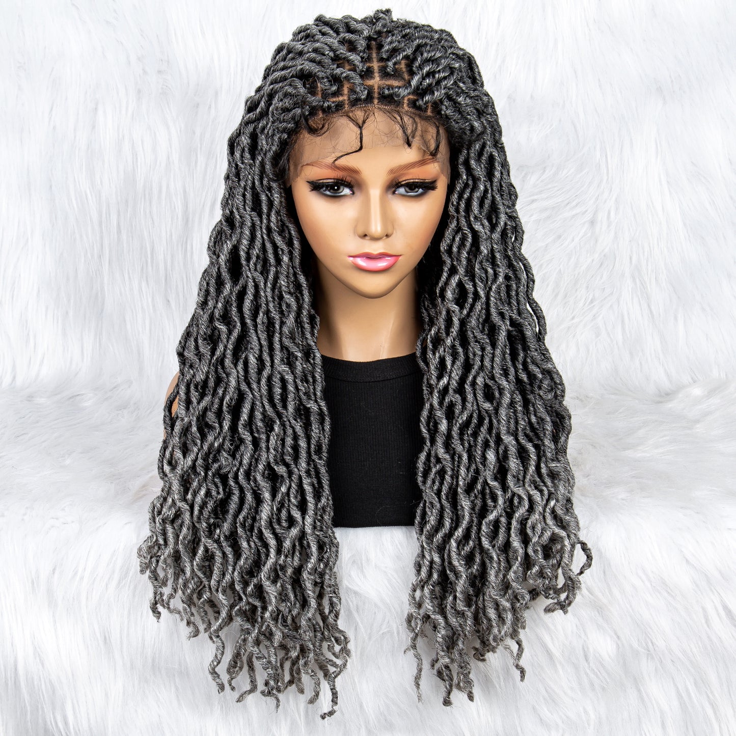 26Inches Lace Front Braided Wigs Synthetic Box Braided Wig Knotless Wig Long Curly Braided Wigs with Baby Hair for African Black Women Daily Use