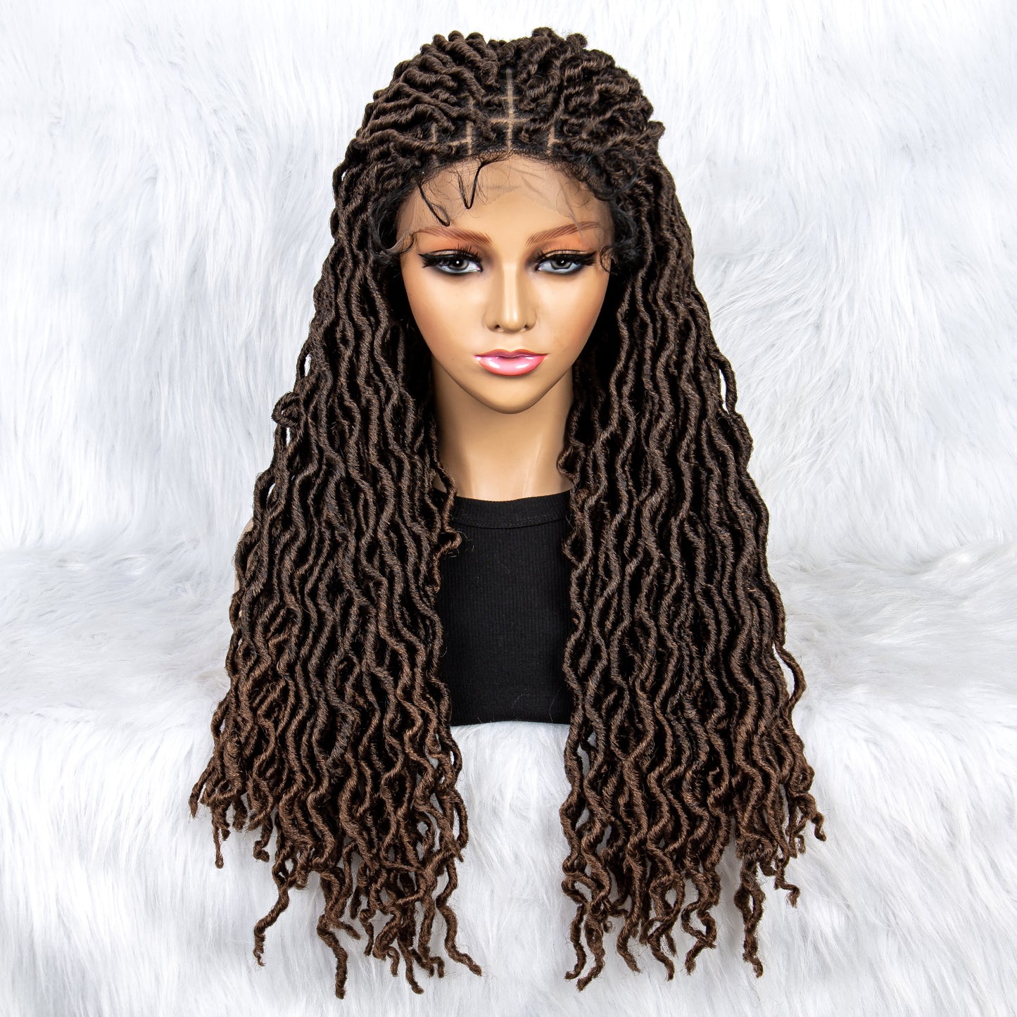 26Inches Lace Front Braided Wigs Synthetic Box Braided Wig Knotless Wig Long Curly Braided Wigs with Baby Hair for African Black Women Daily Use