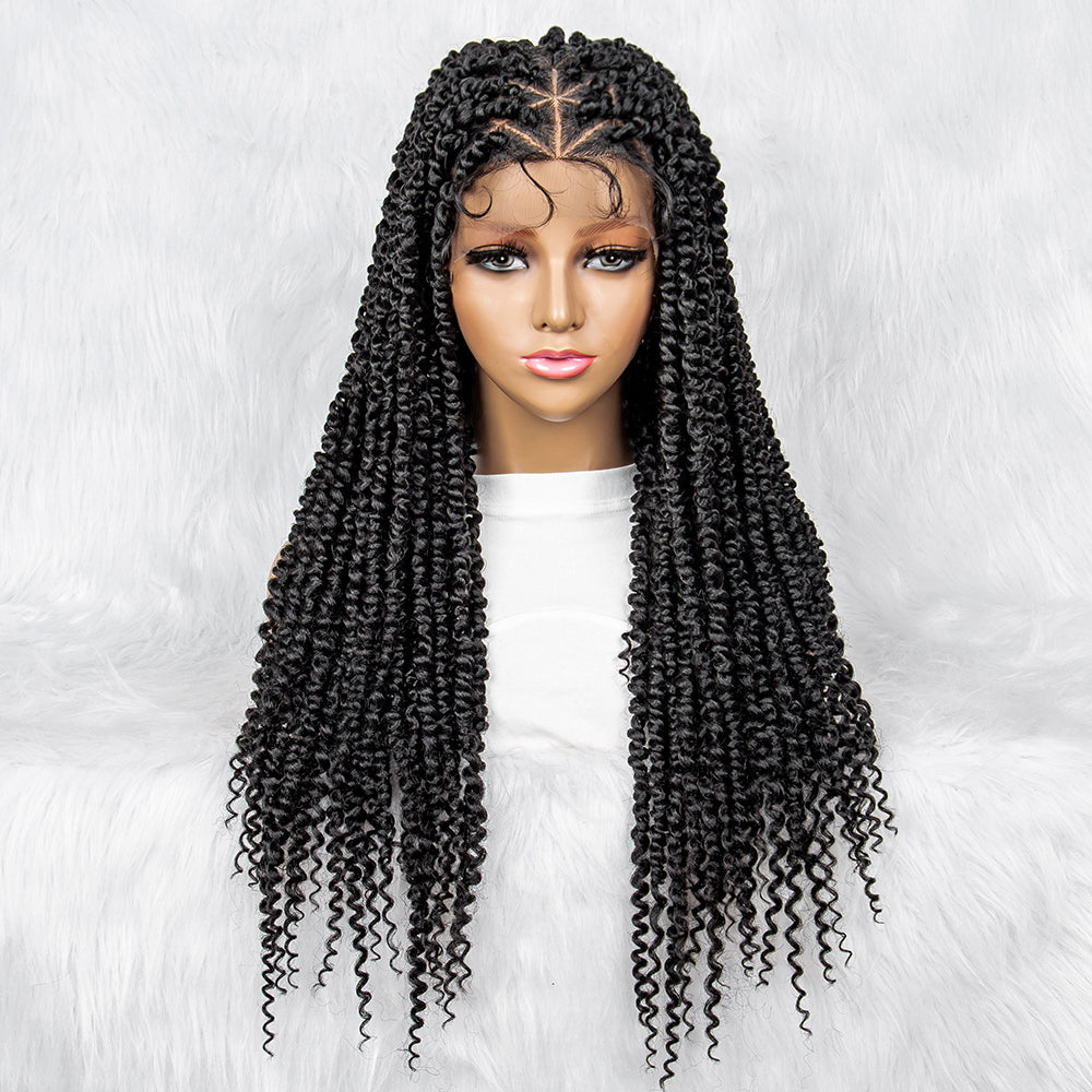 26Inches Deep Curly Synthetic Braided Wigs Full Lace Knotless wig Box Braided Wigs with Baby Hair for Black Women Daily Wear Dreadlock Wigs