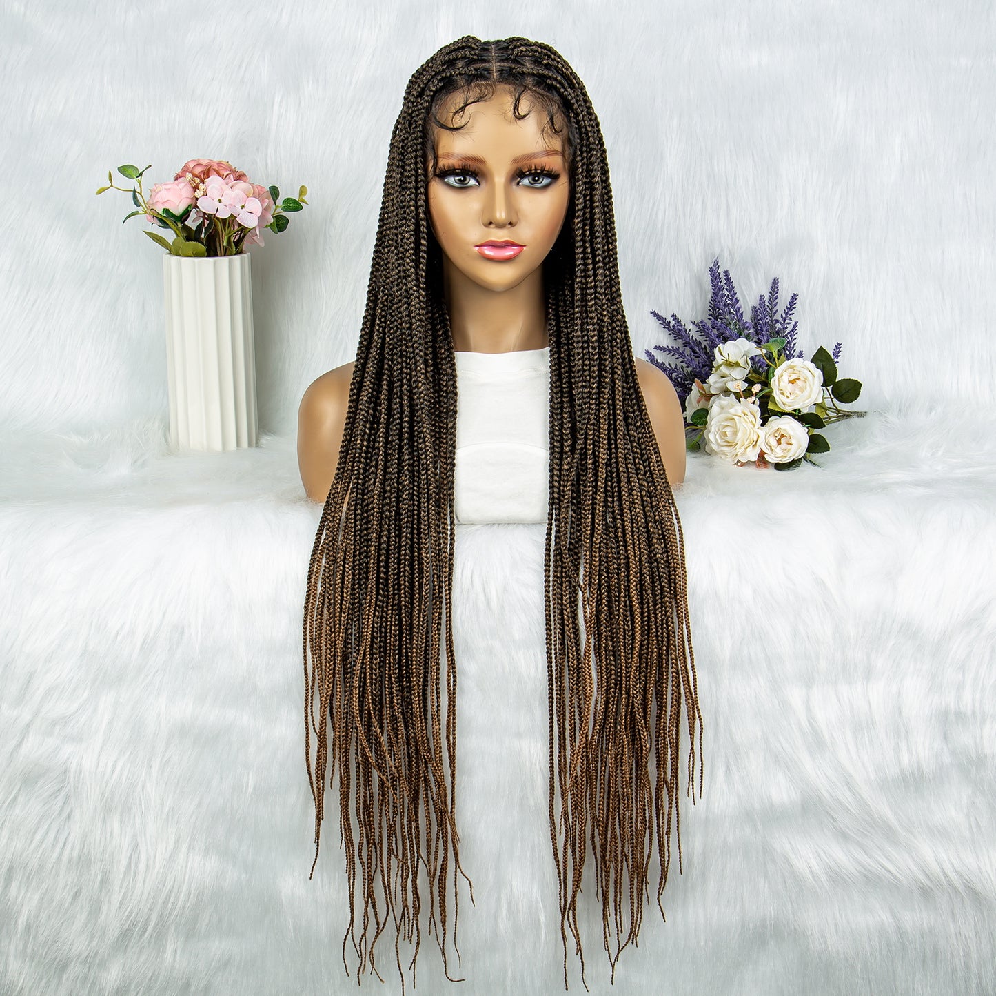 038 Long Braided Wigs with Baby Hair Full Lace Braided Wigs Synthetic Wig for Black Women Daily Wear