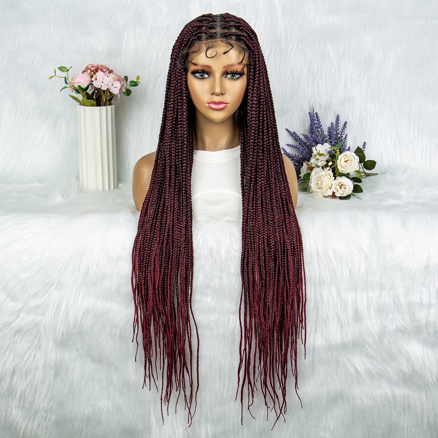 038 Long Braided Wigs with Baby Hair Full Lace Braided Wigs Synthetic Wig for Black Women Daily Wear