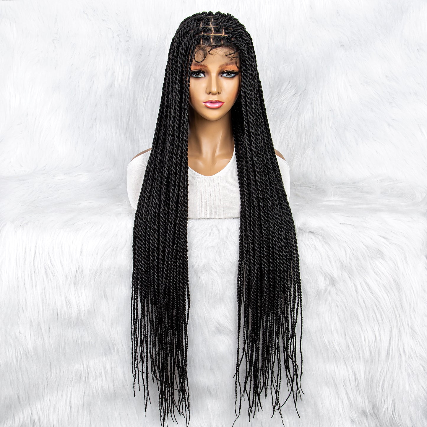 40Inches Full Lace Synthetic Wigs Long Synthetic Braided Wigs Box Braided Wigs Cornrow Wig for Black Women Long Braided Wig Fake Scalp Heat Resistant Fiber Micro Braided Wigs