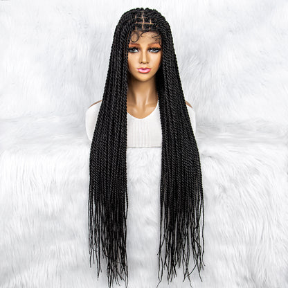 40Inches Full Lace Synthetic Wigs Long Synthetic Braided Wigs Box Braided Wigs Cornrow Wig for Black Women Long Braided Wig Fake Scalp Heat Resistant Fiber Micro Braided Wigs