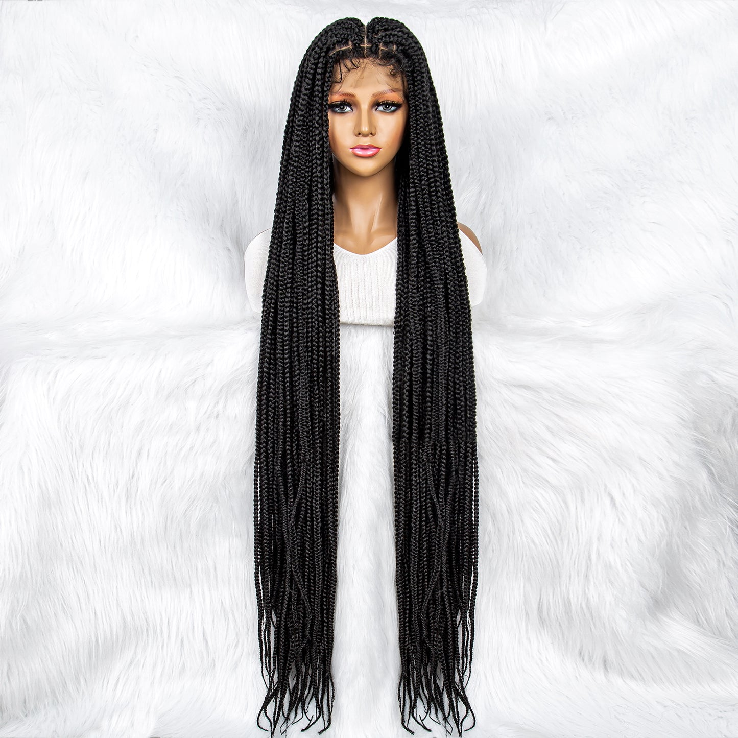 40Inches Super Long Braids Lace Front Braided Wig with Baby Hair Box Braided Wigs Cornrow Braided wig for Black Women Full Lace Long Braided Wig Fake Scalp Heat Resistant