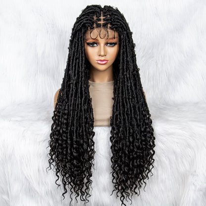 30Inches Long Synthetic Lace Front Wig Curly Ends Braided Wigs for Black Women Knotless Box Wig Braid Braiding Hair Water Wave Wavy Braids Wigs Dreadlocks