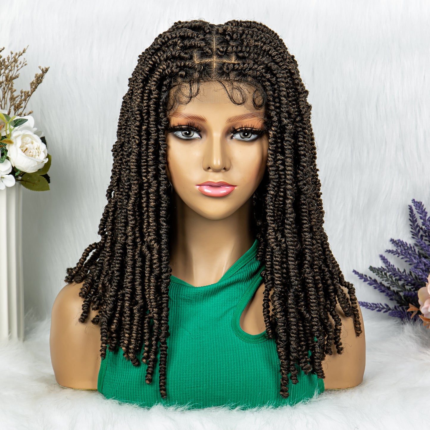 077 Full Lace wig Synthetic Dreadlocks Knotless Braided Wigs  with Baby Hair Lace Frontal Wig for Black Women Medium Bob Locs Crochets Braiding Wigs