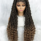 32 Inches Synthetic Lace Front Braided Wig Brown Highlight Box Braid Wigs for Black Women Daily Wear