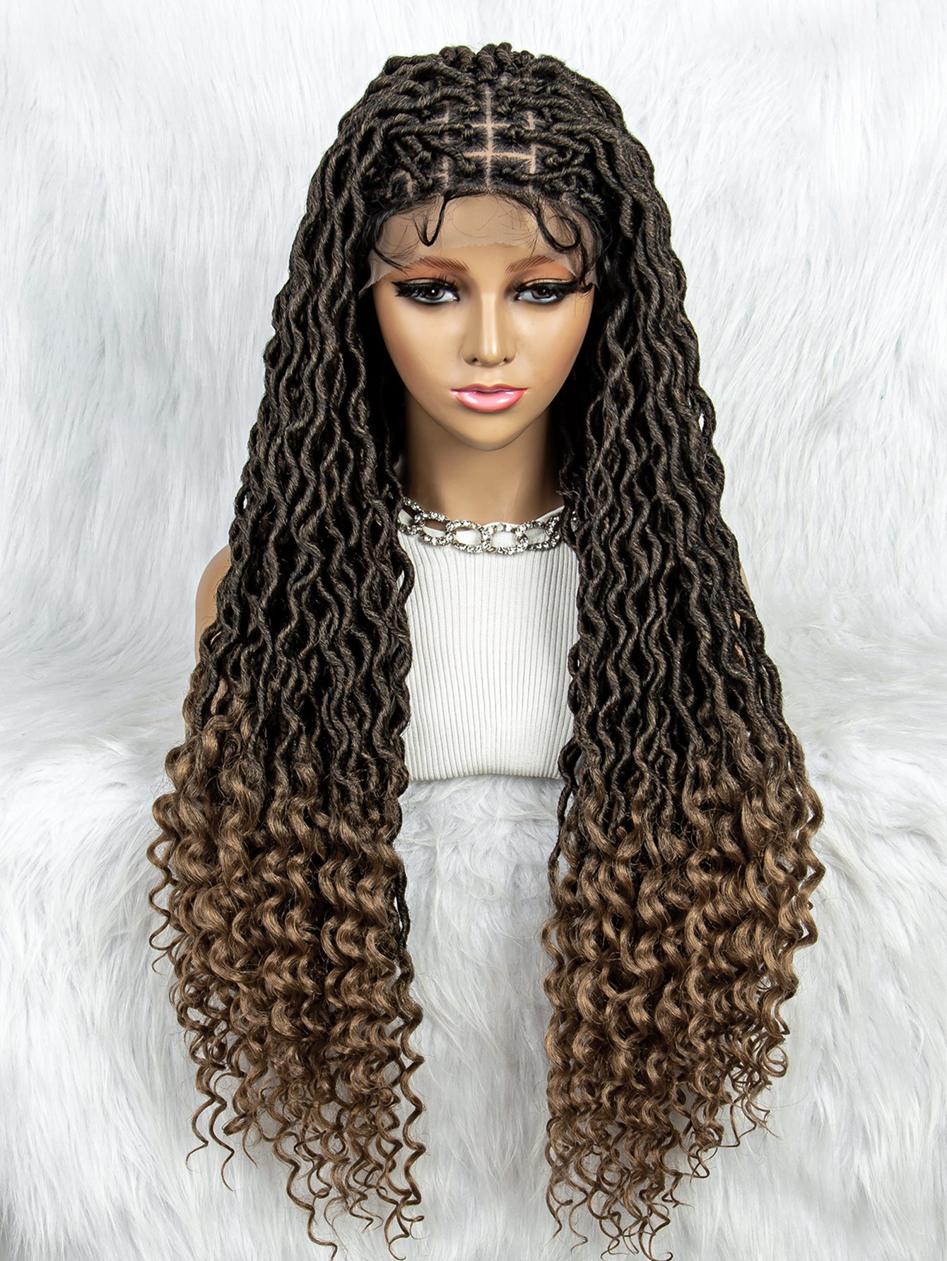 32 Inches Synthetic Lace Front Braided Wig Brown Highlight Box Braid Wigs for Black Women Daily Wear