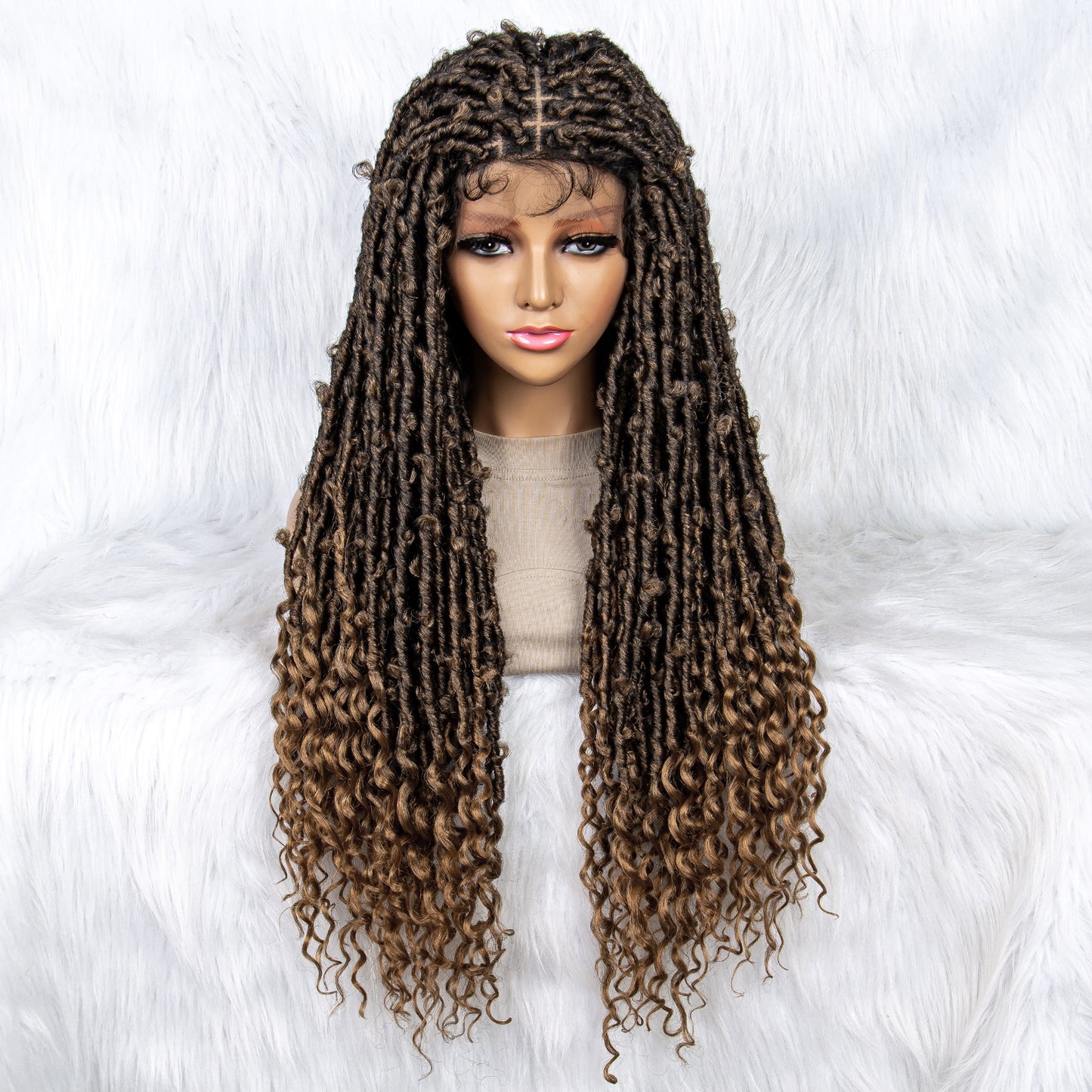 30Inches Long Synthetic Lace Front Wig Curly Ends Braided Wigs for Black Women Knotless Box Wig Braid Braiding Hair Water Wave Wavy Braids Wigs Dreadlocks