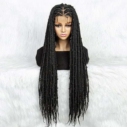 36Inches Full Lace Synthetic Wigs Long Braided Wigs Box Braided Wig Knotless Wig Cornrow Braided Wig with Baby Hair for Black Women Daily Wear