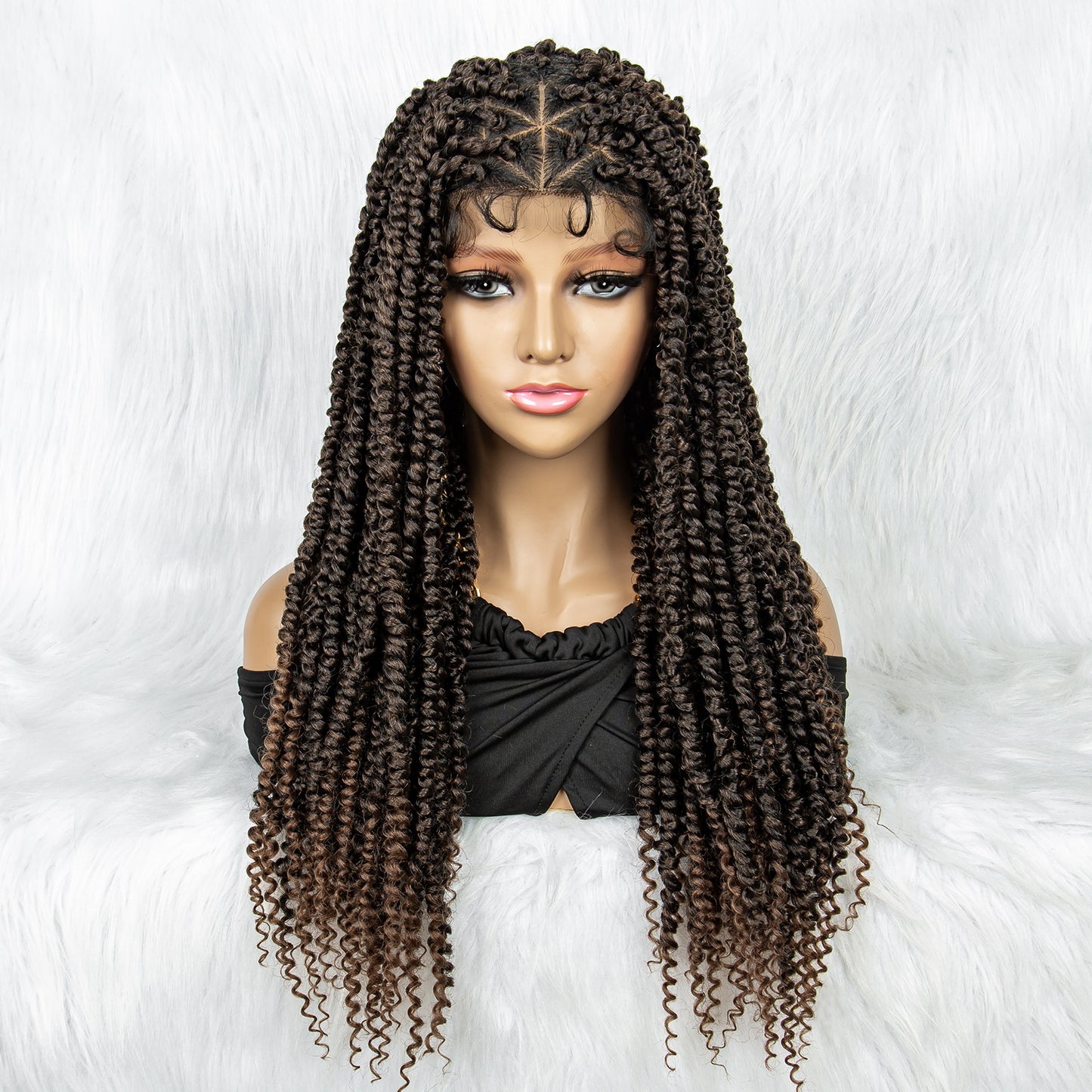 26Inches Deep Curly Synthetic Braided Wigs Full Lace Knotless wig Box Braided Wigs with Baby Hair for Black Women Daily Wear Dreadlock Wigs