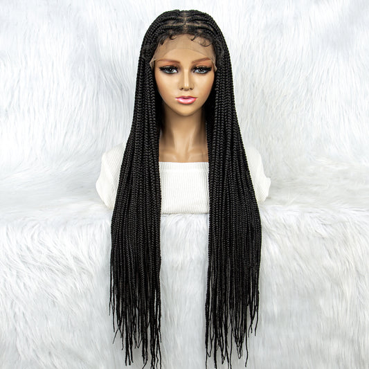 038 Long Braided Wigs with Baby Hair Full Lace Braided Wigs Synthetic Wig for Black Women Daily Wear