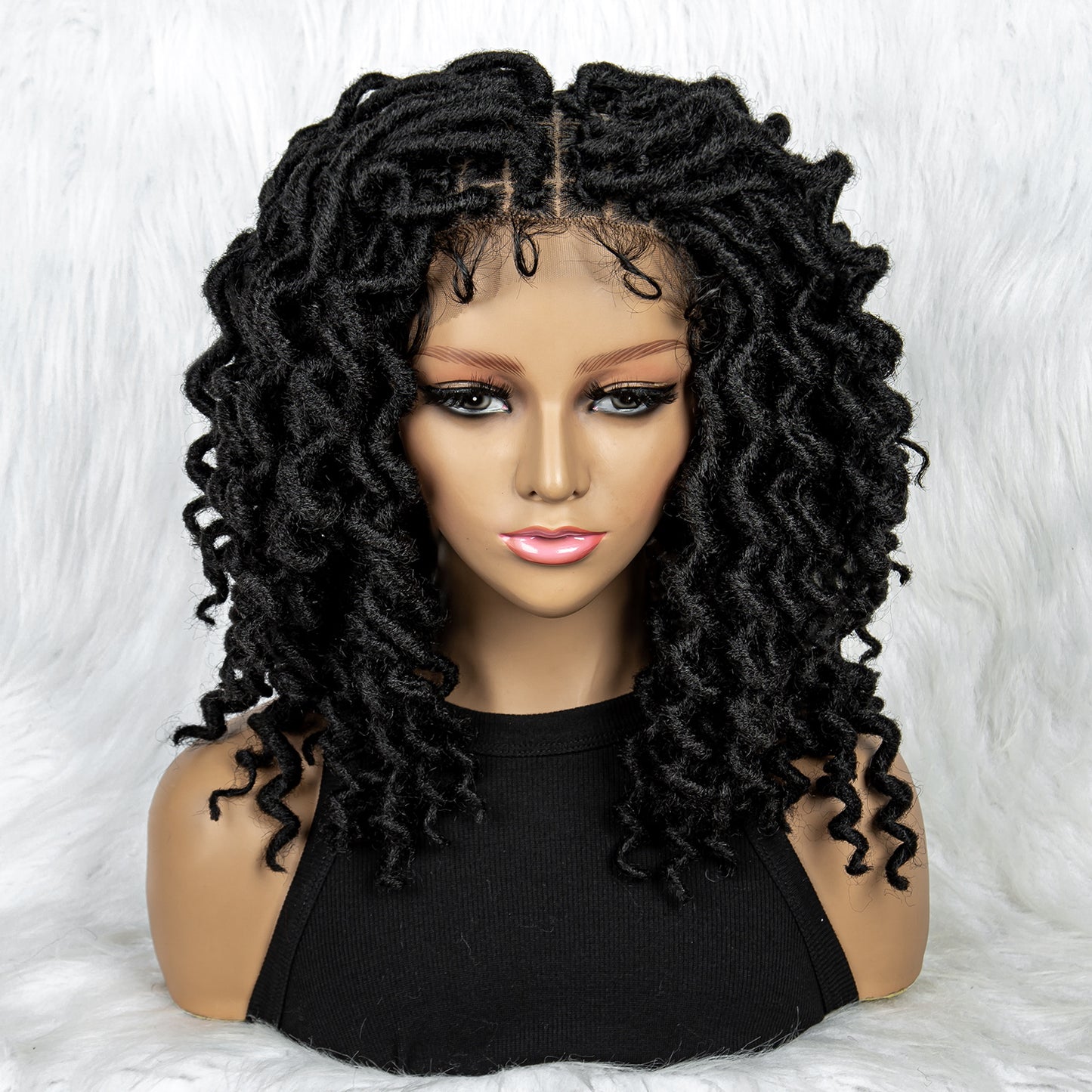 18Inches Synthetic Full Lace Braided Wigs with Baby Hair Ombre Red Brown Knotless Braided Wigs Curly Wavy Wig