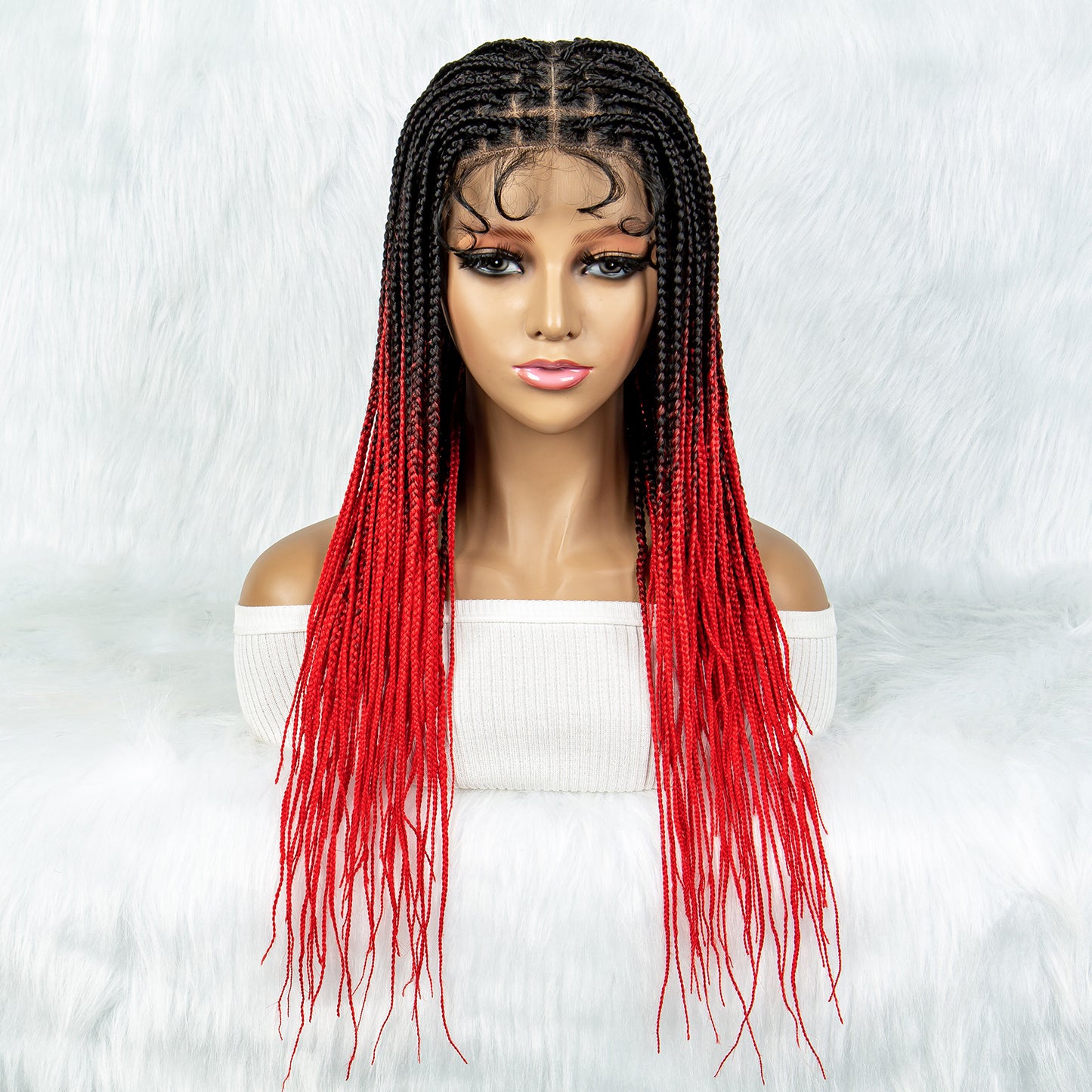 Full Lace Braided Wigs Box Braided Wig with Baby Hair Ombre Red Blue Pink Purple Braided Wig for Black Women