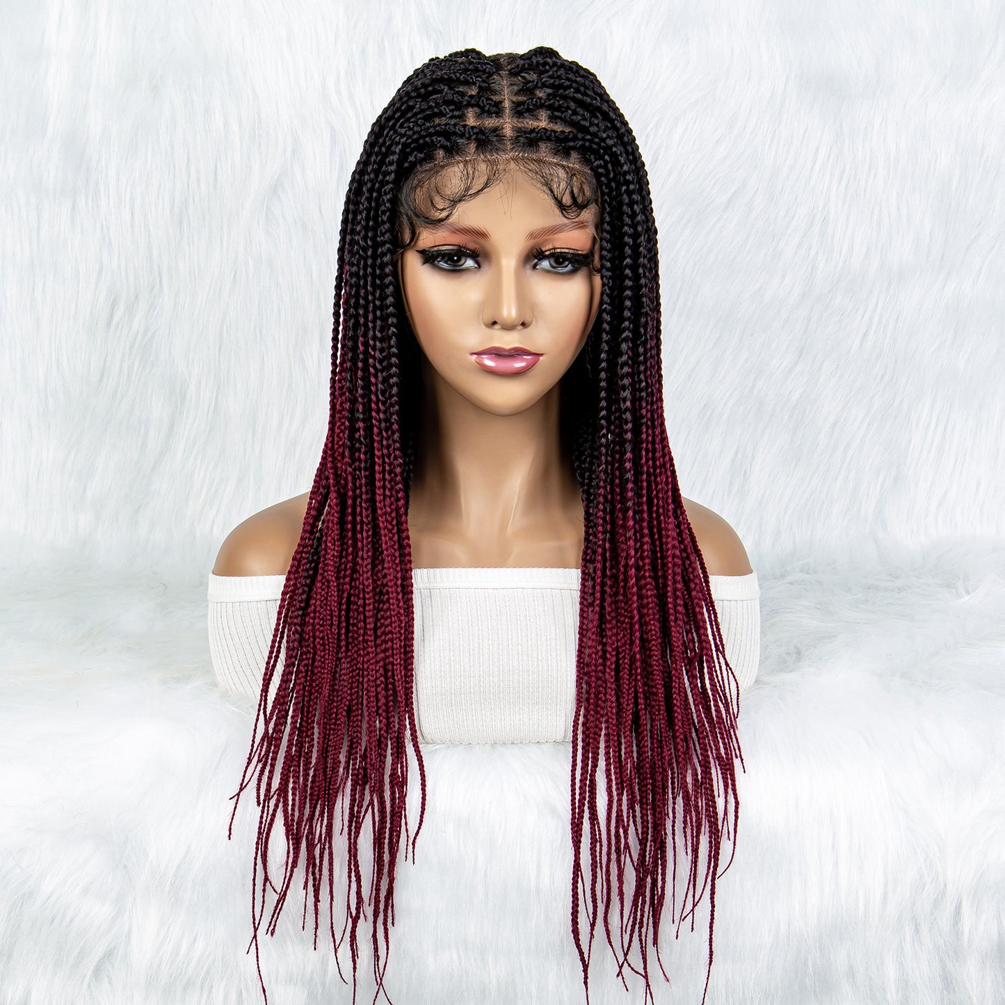 Full Lace Braided Wigs Box Braided Wig with Baby Hair Ombre Red Blue Pink Purple Braided Wig for Black Women