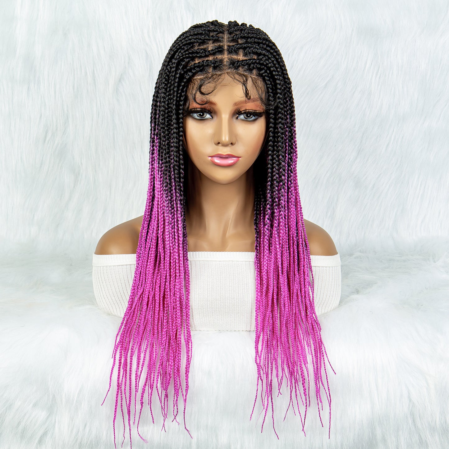 Full Lace Braided Wigs Box Braided Wig with Baby Hair Ombre Red Blue Pink Purple Braided Wig for Black Women