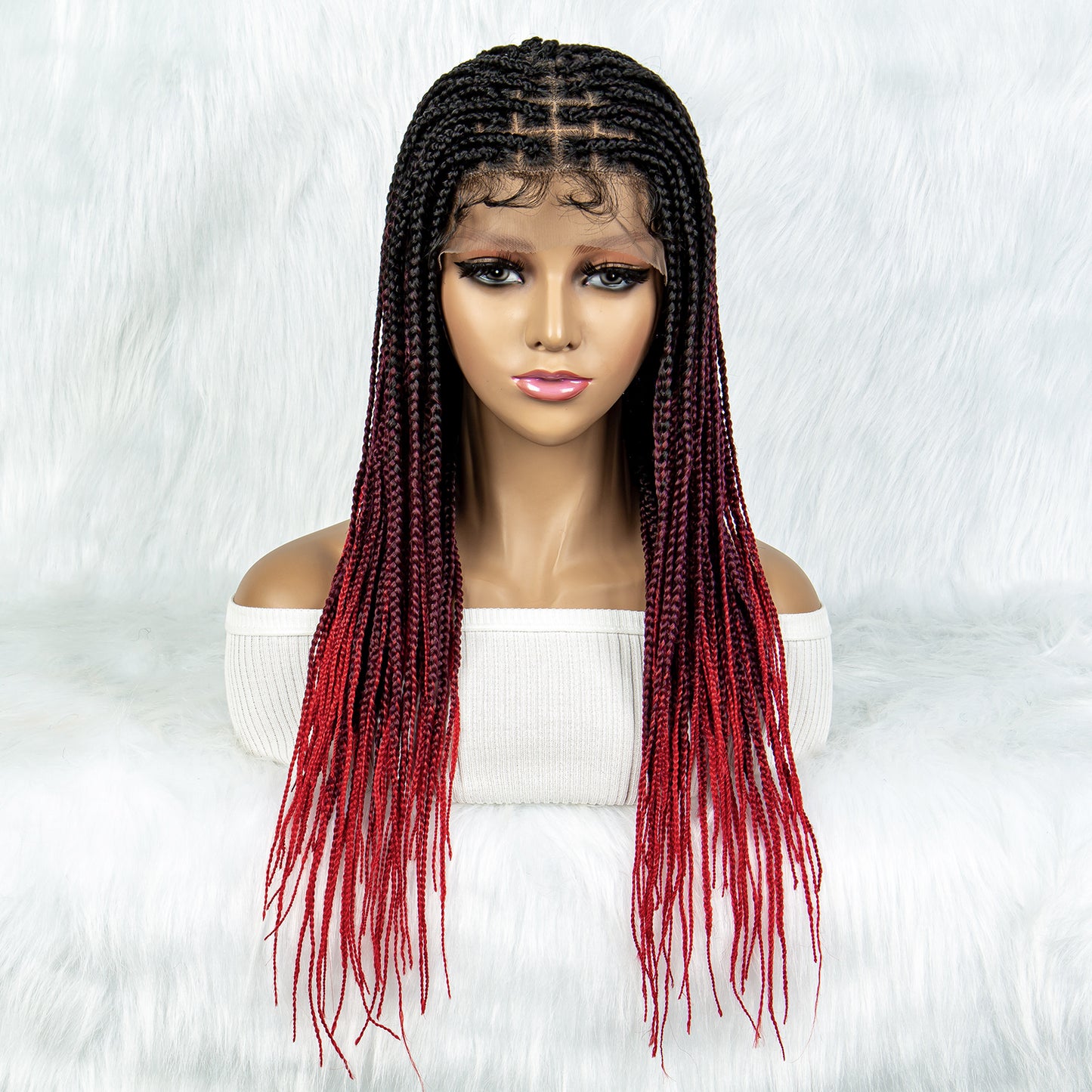 Full Lace Braided Wigs Box Braided Wig with Baby Hair Ombre Red Blue Pink Purple Braided Wig for Black Women