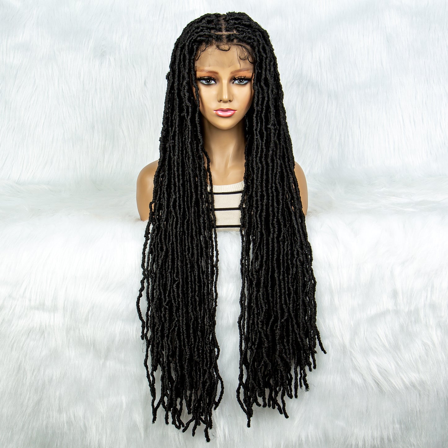 36Inches Twist Braided Wigs Knotless Synthetic Lace Front Wigs Long Straight Hair Wig for Black Women Full Lace Braided Wigs Heat Resistant Braid Braiding Wig African Wig