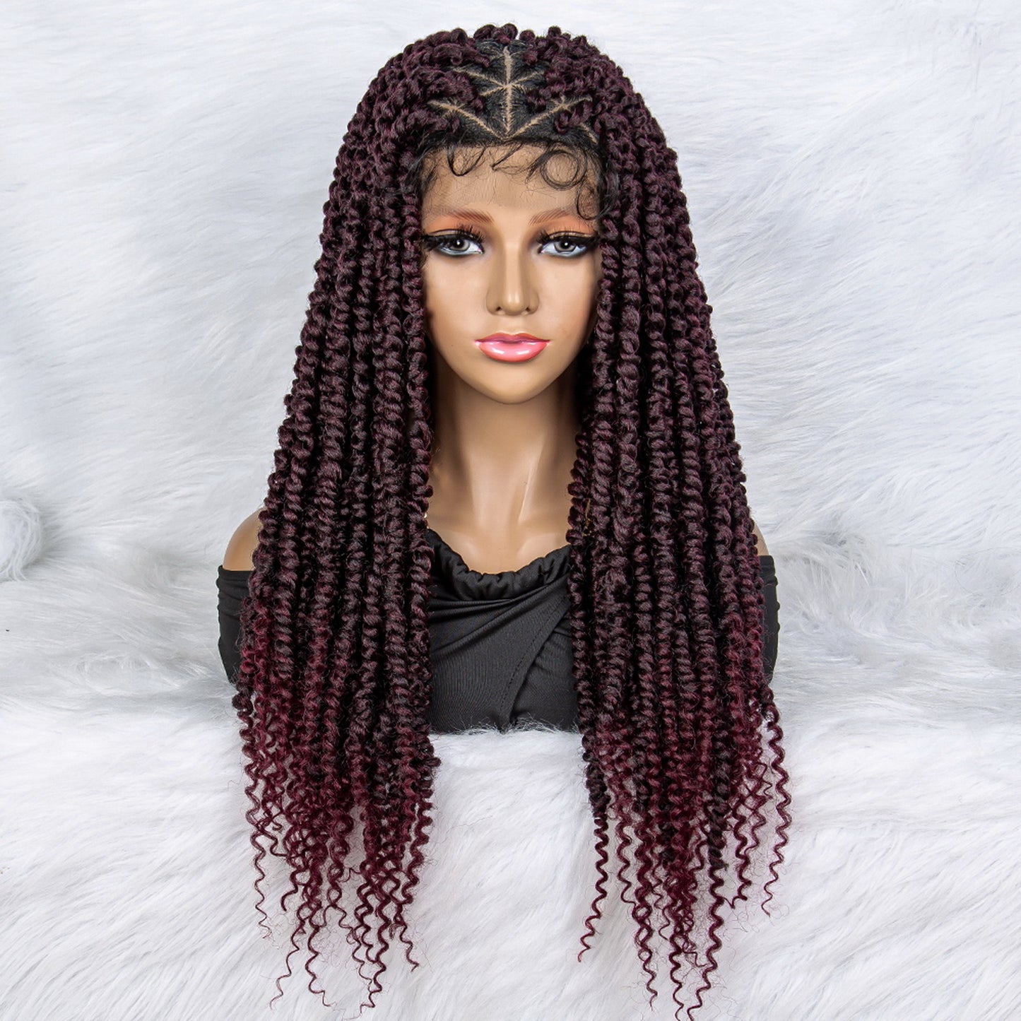 26Inches Deep Curly Synthetic Braided Wigs Full Lace Knotless wig Box Braided Wigs with Baby Hair for Black Women Daily Wear Dreadlock Wigs