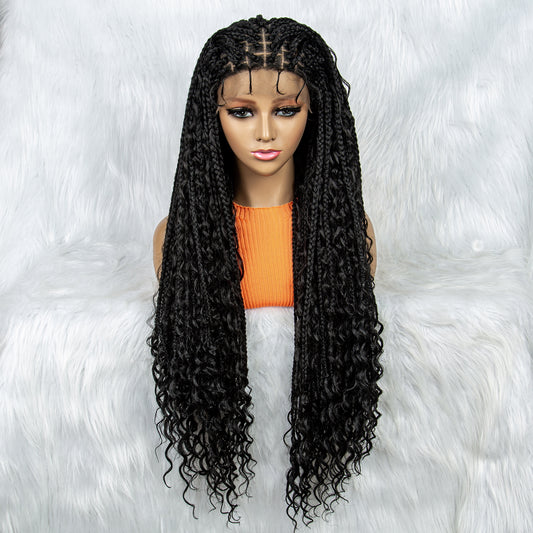 Synthetic Lace Front Wig Braided Wigs Braid African With Baby Hair Braided Lace Front Wigs Water Wave Wigs 32 inches