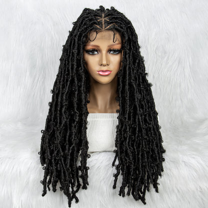 042 Synthetic Full Lace Braided Wig Locs Crochet Natural Braided Hair Artificial Wig Braid Long Curly Black Woman's Wig