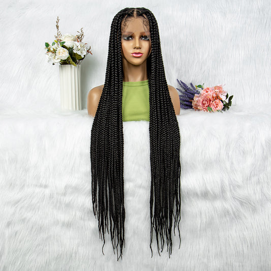 074 Synthetic Full Lace Big Knotless Box Braided Wigs for Women Lace Frontal Long Cornrow Braiding Wig with Baby Hair