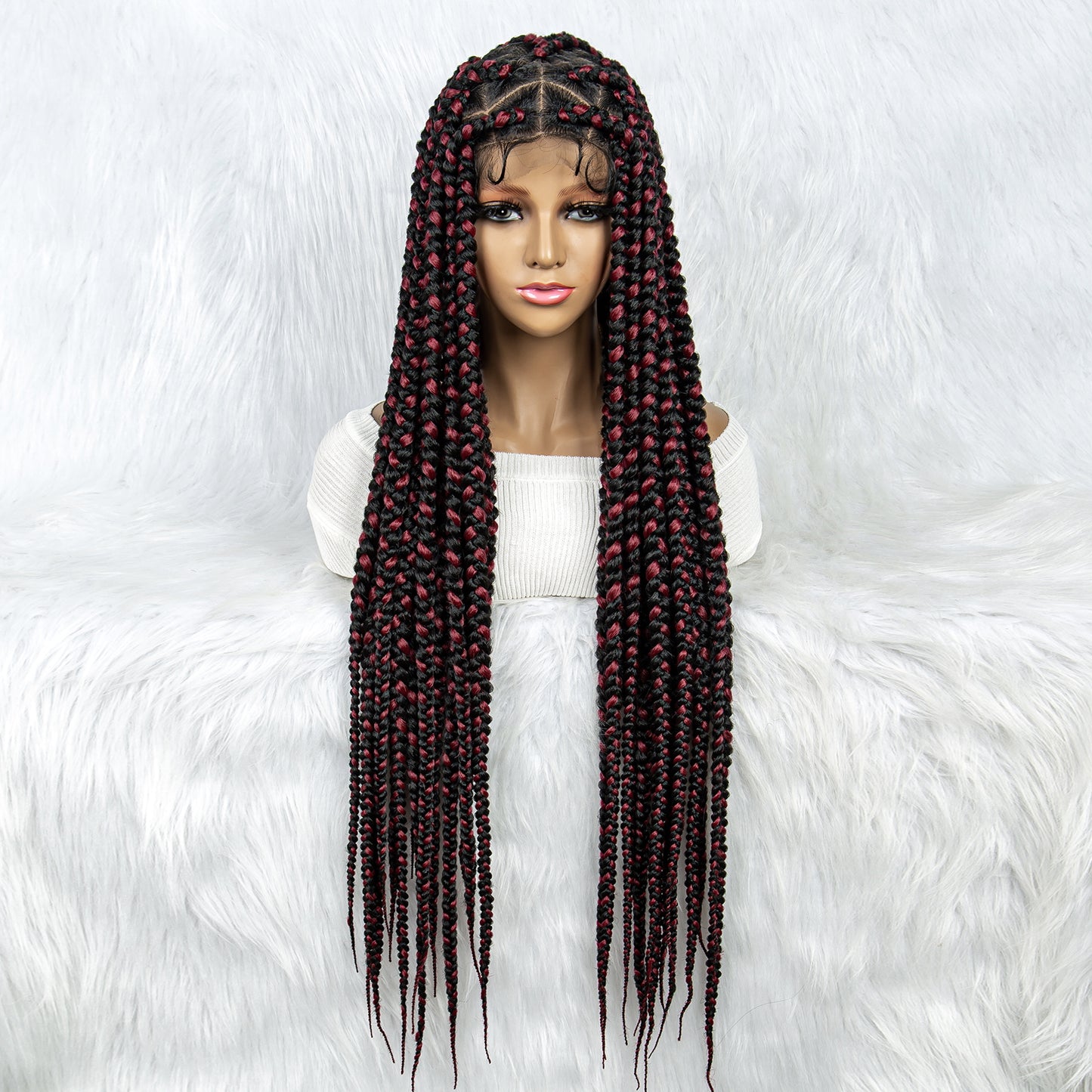 32Inches Long Synthetic Braided Wigs Full Lace Cornrow Braided Wig with Baby Hair Knotless Braided Wig for Black Women Daily Wear