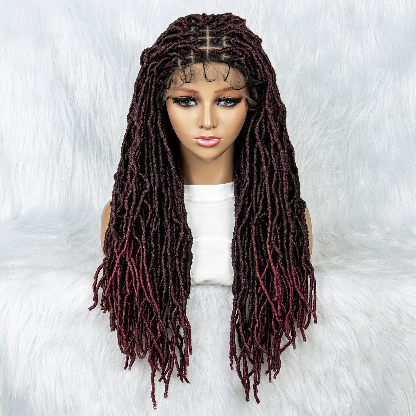 26Inches Ombre Red Box Braided Wigs for Black Women Daily Use Heat Resistant African Synthetic Braiding Hair Wig Dreadlocks