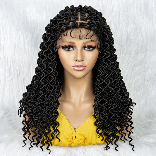 18Inches Medium Length Wigs Synthetic Blonde Medium Afro Curly Braided Wigs with Baby Hair Ombre Color Wigs for African Black Women Knotless Wig