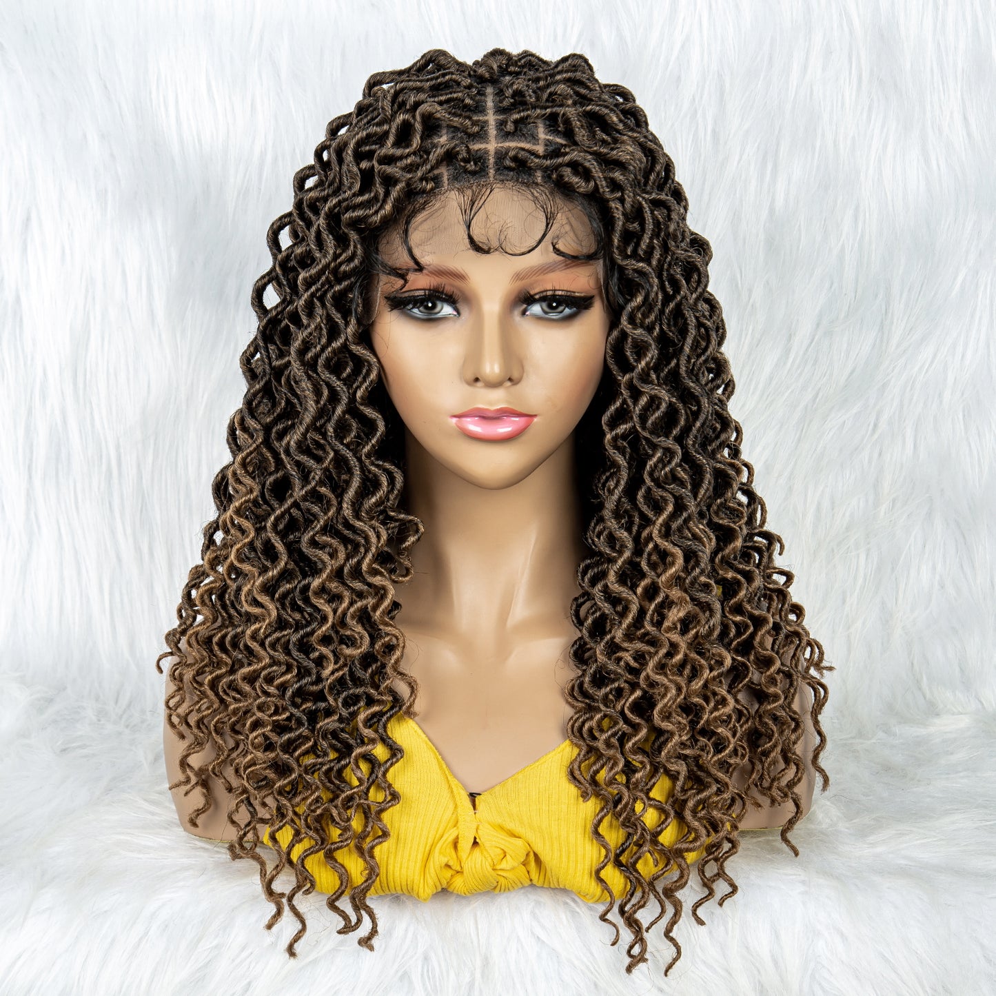 18Inches Medium Length Wigs Synthetic Blonde Medium Afro Curly Braided Wigs with Baby Hair Ombre Color Wigs for African Black Women Knotless Wig