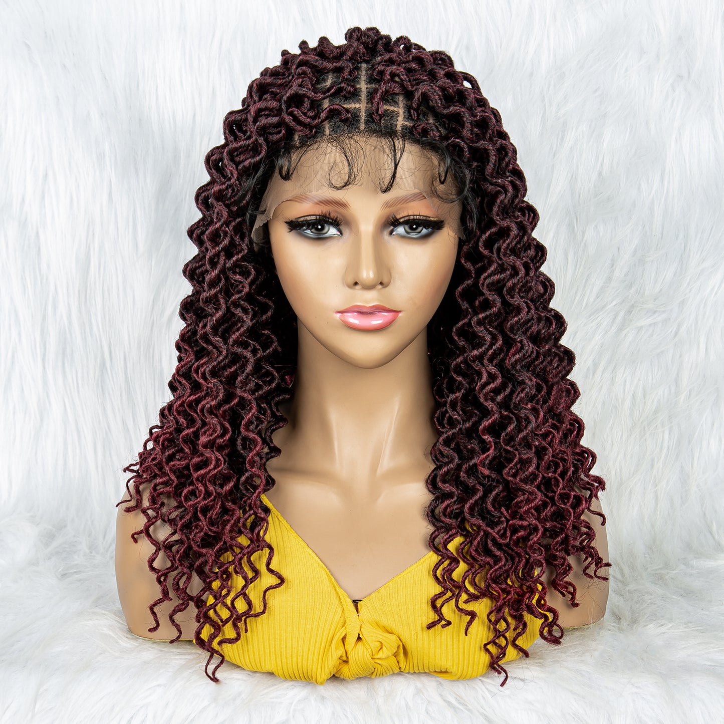 18Inches Medium Length Wigs Synthetic Blonde Medium Afro Curly Braided Wigs with Baby Hair Ombre Color Wigs for African Black Women Knotless Wig