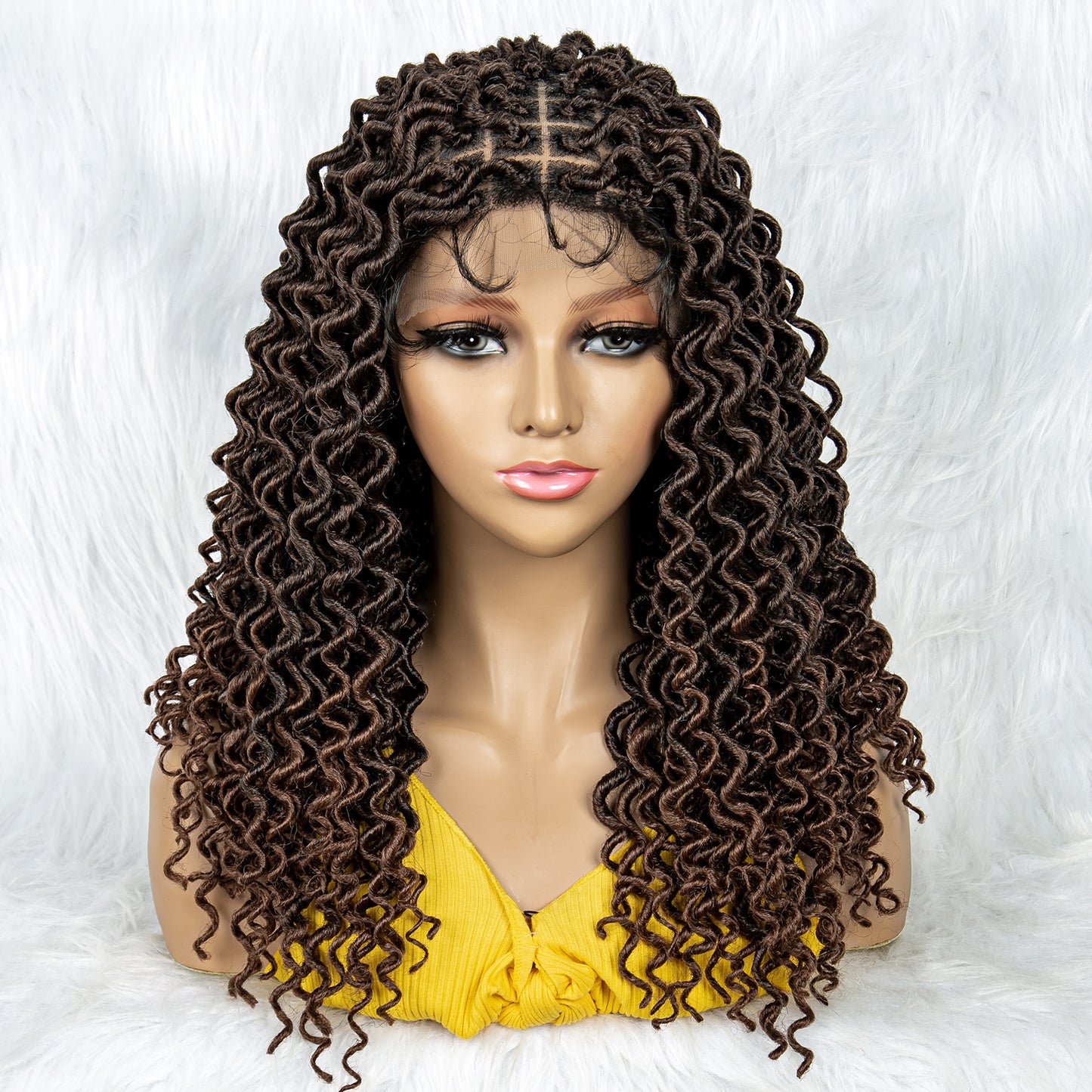 18Inches Medium Length Wigs Synthetic Blonde Medium Afro Curly Braided Wigs with Baby Hair Ombre Color Wigs for African Black Women Knotless Wig