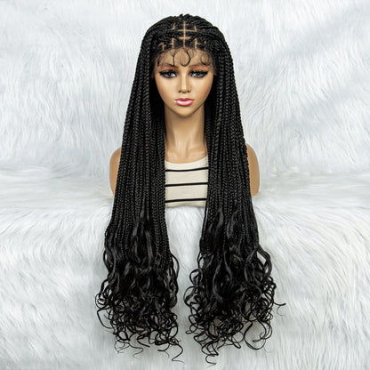 32Inches Synthetic Long Braided Wigs for Black Women Lace Front Wigs Cornrow Braids Wigs with Baby Hair African Daily Wear