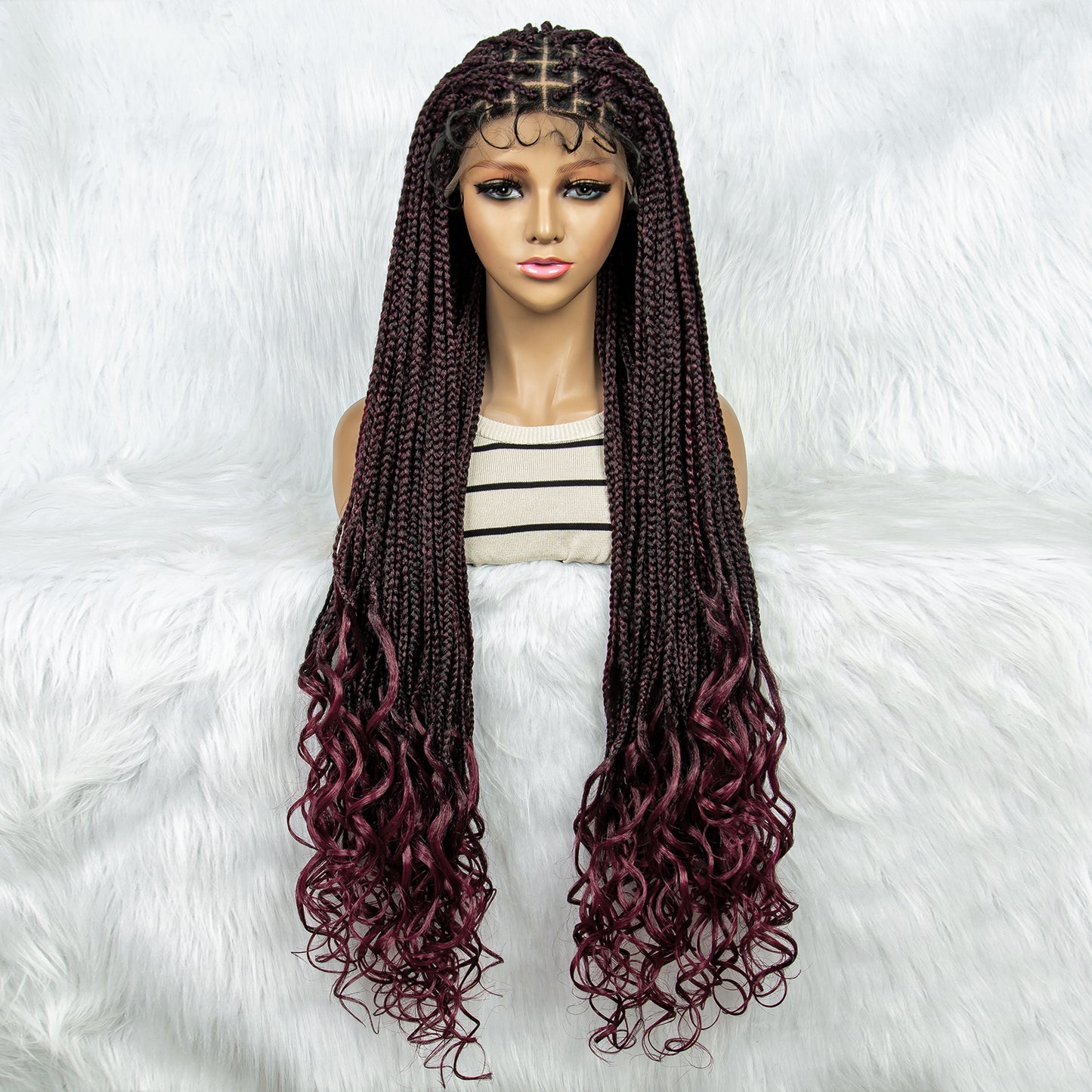 32Inches Synthetic Long Braided Wigs for Black Women Lace Front Wigs Cornrow Braids Wigs with Baby Hair African Daily Wear