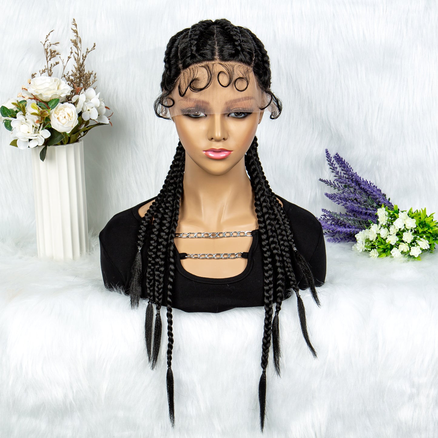 Full Lace Box Braided Wig with Baby Hair Cornrow Braids Lace Wigs 8 Braids Synthetic 360 Knotless Box Braids Small Braiding Lace Front Wigs for Black Women