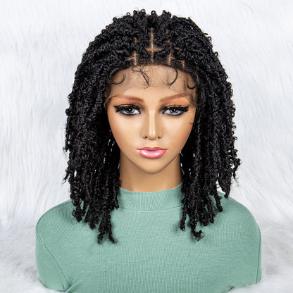 14Inches Dreadlock Wig Synthetic Ombre Color Short Afro Curly Braided Wigs Black Blonde Red Faux Locs Wigs for African Black Women