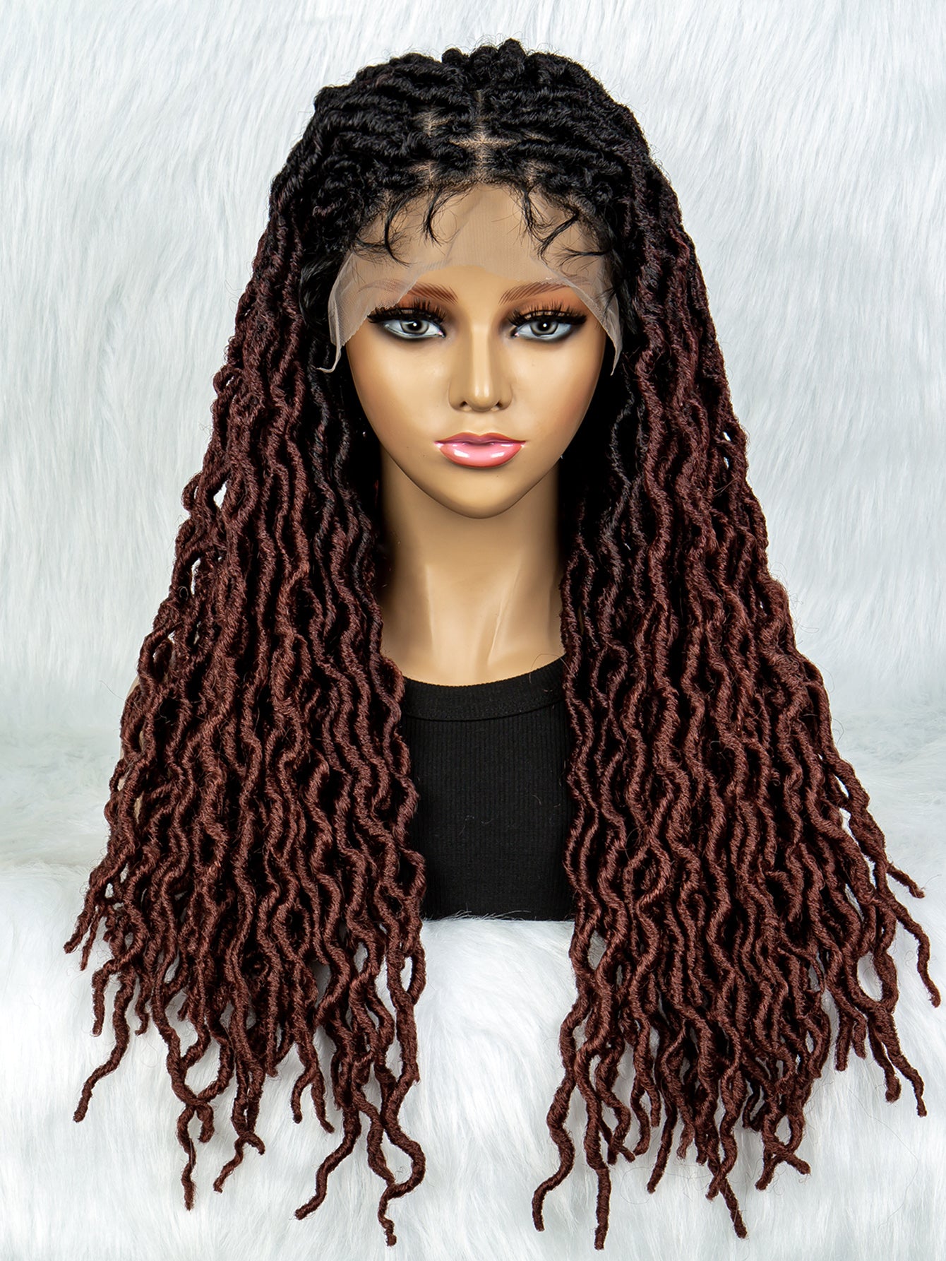 26Inches Lace Front Braided Wigs Synthetic Box Braided Wig Knotless Wig Long Curly Braided Wigs with Baby Hair for African Black Women Daily Use